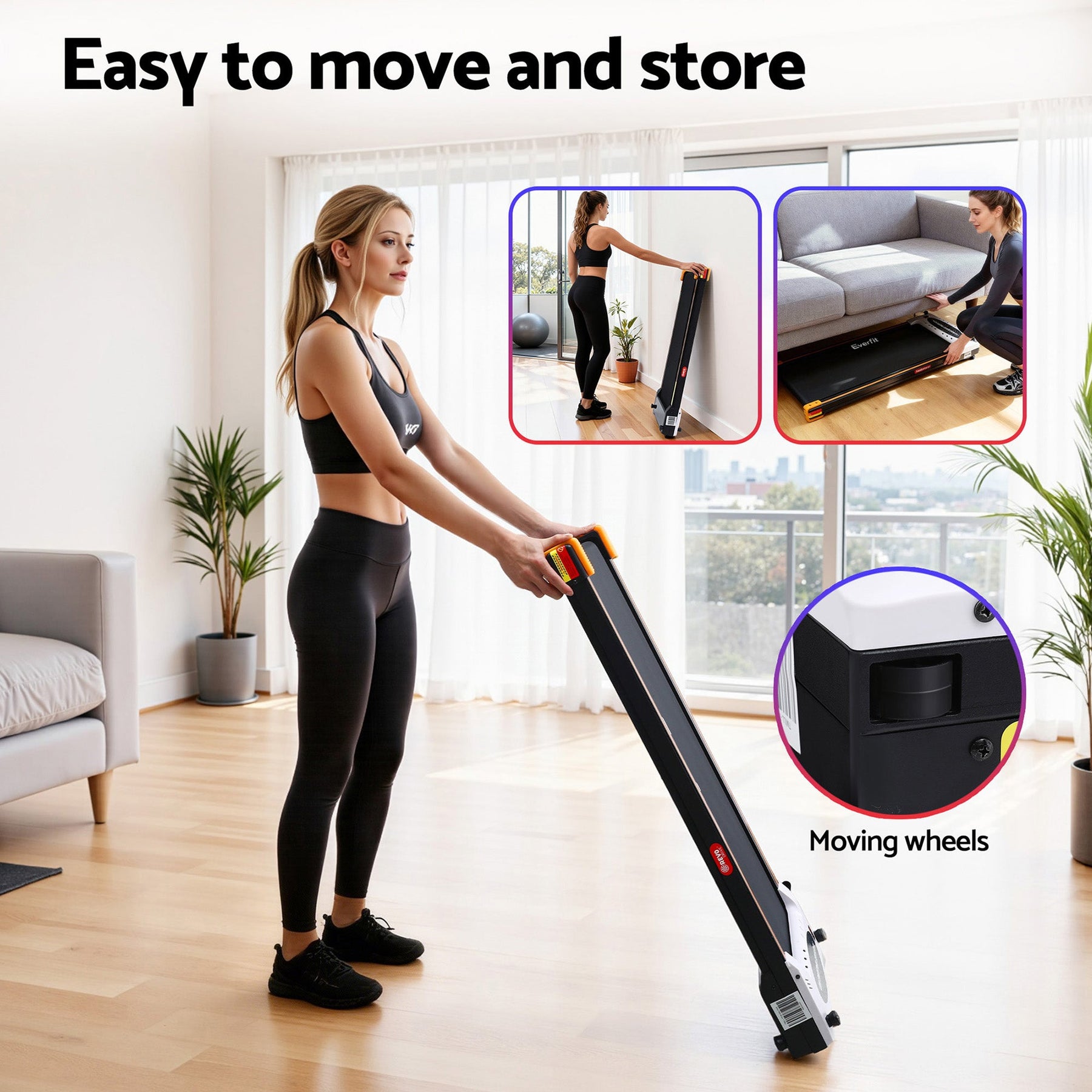 Everfit 2-in-1 Walking Pad Treadmill with Massage Function 380mm Black - SportZone.co.nz