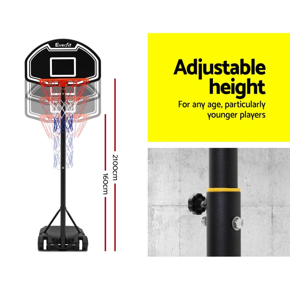 Everfit 2.1M Basketball Hoop Stand System Adjustable Portable Pro Kids Black - SportZone.co.nz