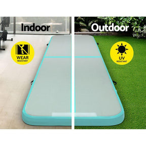 Everfit 3m x 1m Air Track Mat Gymnastic Tumbling Mint Green and Grey - SportZone.co.nz