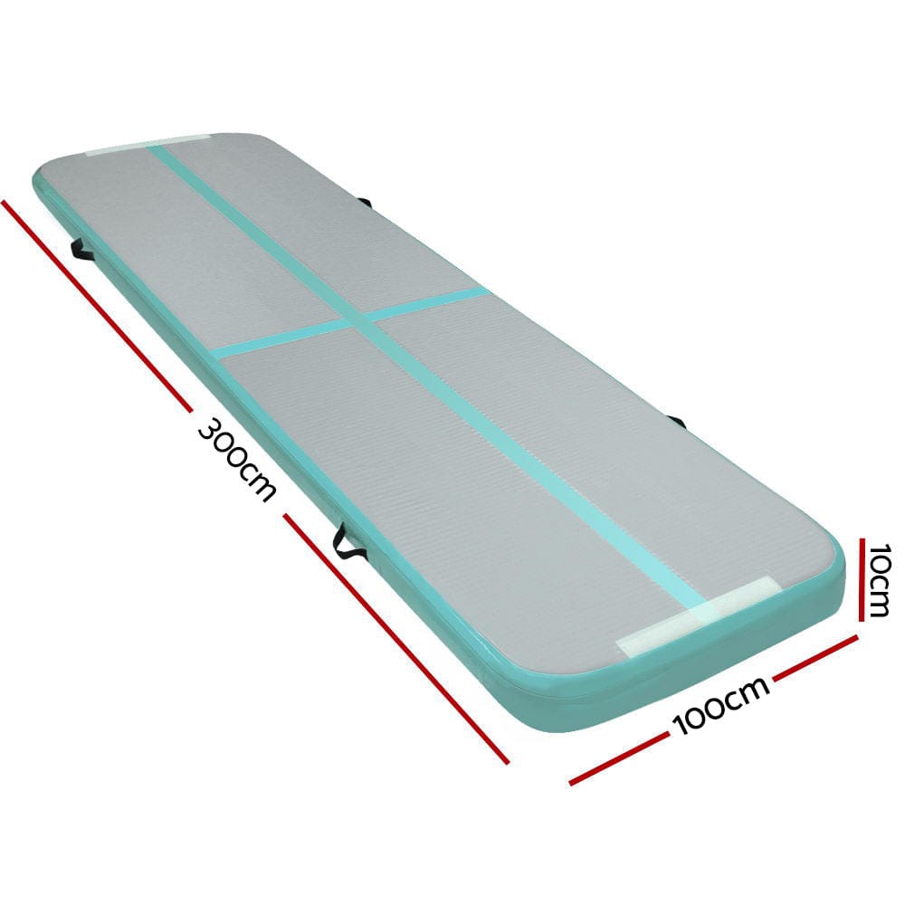 Everfit 3m x 1m Air Track Mat Gymnastic Tumbling Mint Green and Grey - SportZone.co.nz