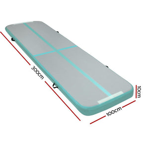 Everfit 3m x 1m Air Track Mat Gymnastic Tumbling Mint Green and Grey - SportZone.co.nz