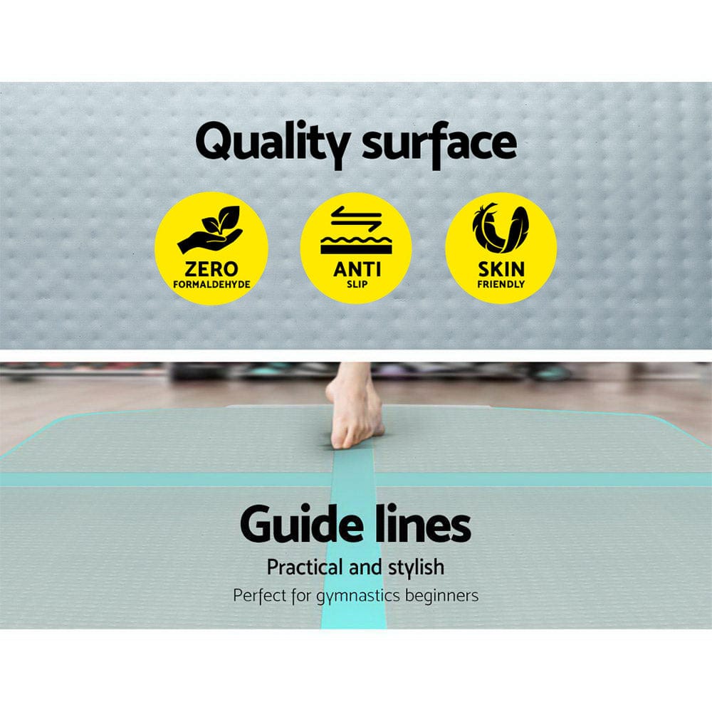 Everfit 3m x 1m Air Track Mat Gymnastic Tumbling Mint Green and Grey - SportZone.co.nz