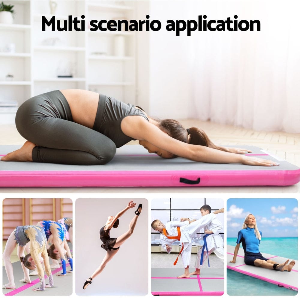 Everfit 4M Air Track Gymnastics Tumbling Exercise Cheerleading Mat Inflatable Pink - SportZone.co.nz
