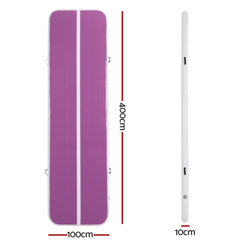 Everfit 4M Air Track Gymnastics Tumbling Exercise Cheerleading Mat Inflatable Purple - SportZone.co.nz