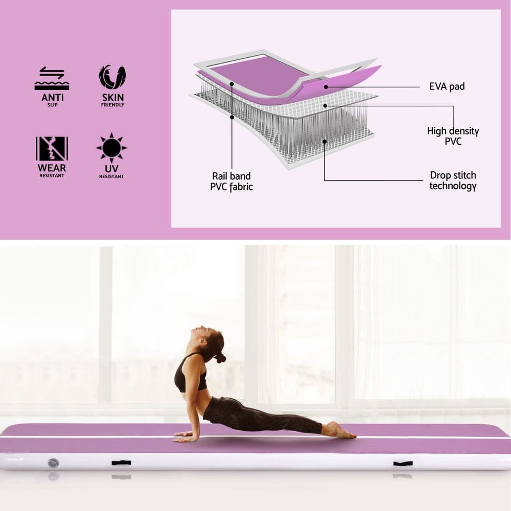 Everfit 4M Air Track Gymnastics Tumbling Exercise Cheerleading Mat Inflatable Purple - SportZone.co.nz