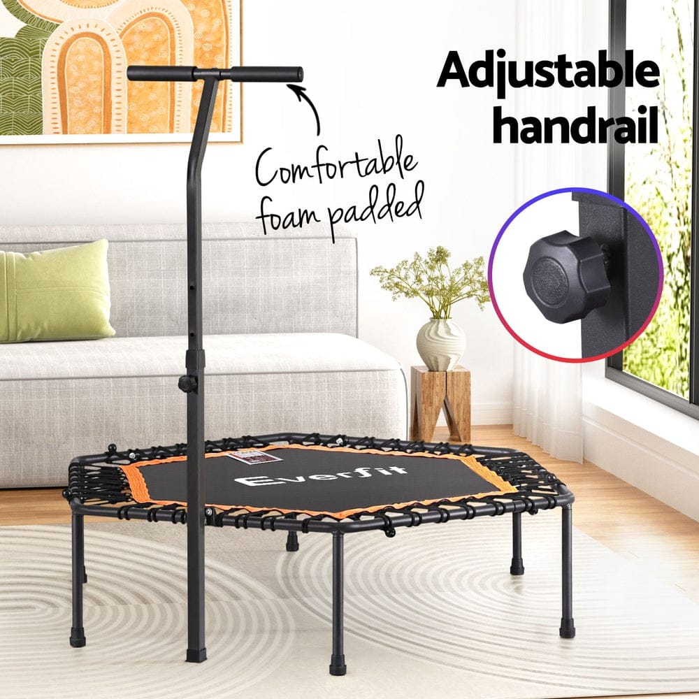 Everfit 51inch Hexagon Fitness Trampoline Rebounder Adjustable Handrail Orange - SportZone.co.nz