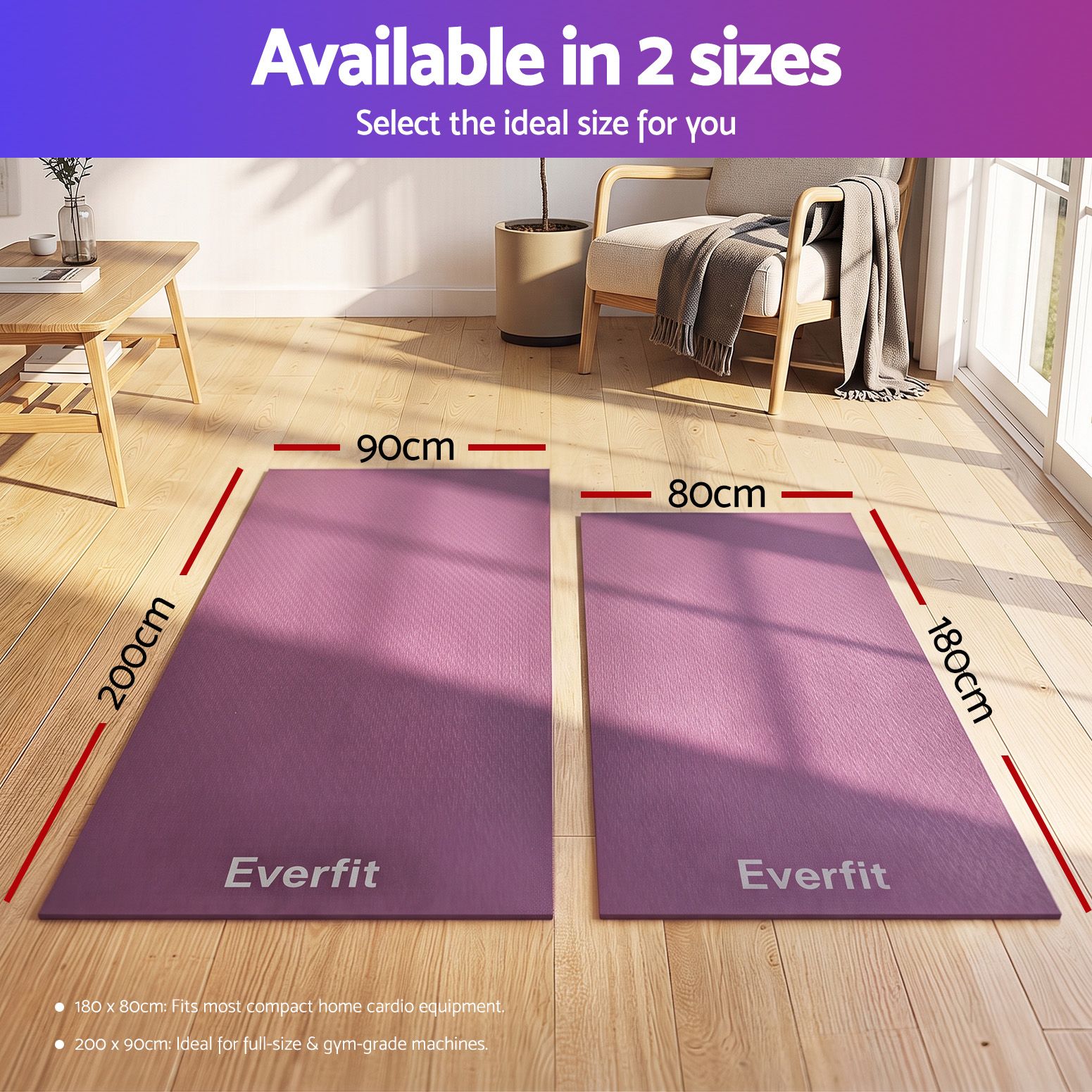 Everfit Exercise Equipment Mat 1.8M Treadmill Floor Rug Home Gym Fitness Purple - SportZone.co.nz