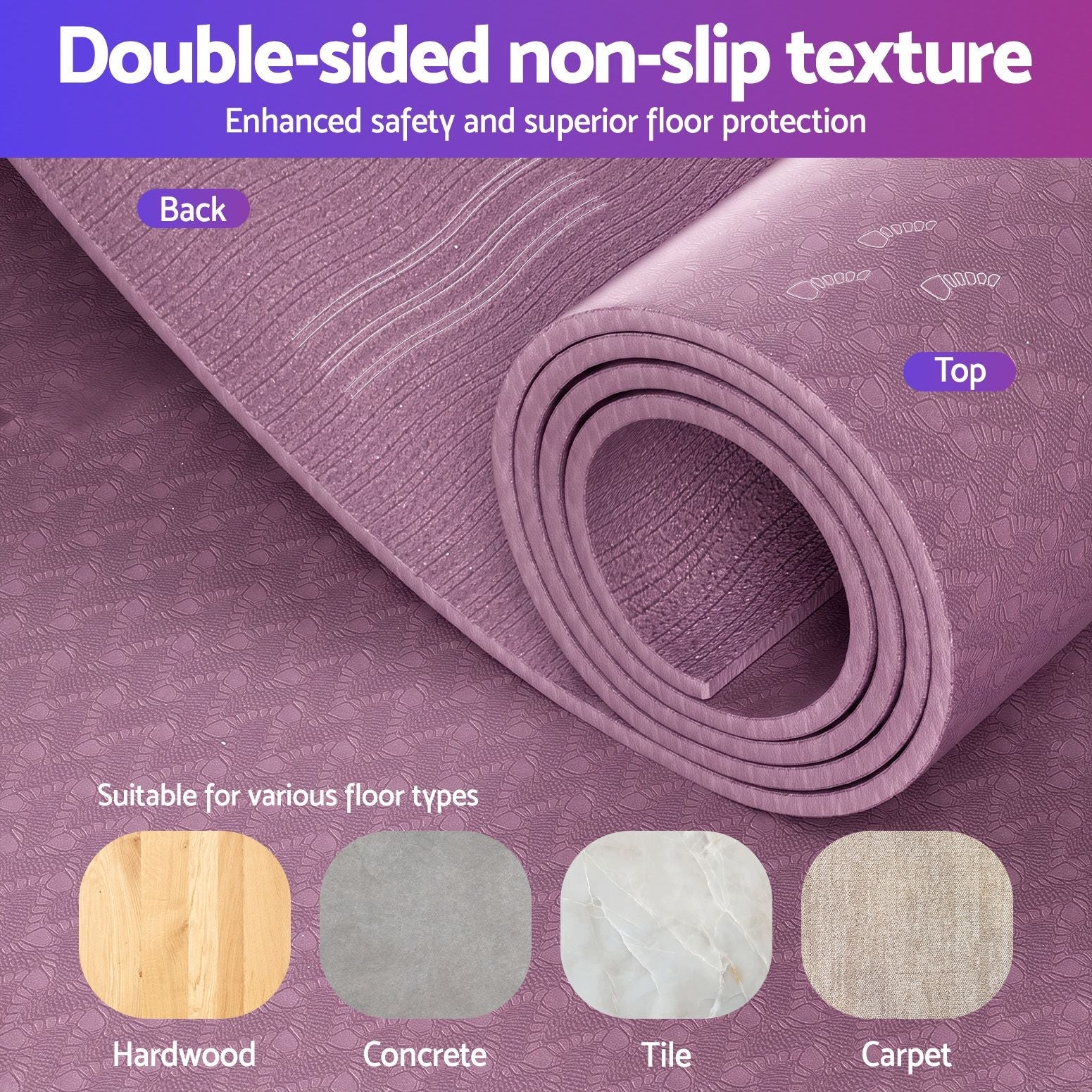 Everfit Exercise Equipment Mat 1.8M Treadmill Floor Rug Home Gym Fitness Purple - SportZone.co.nz