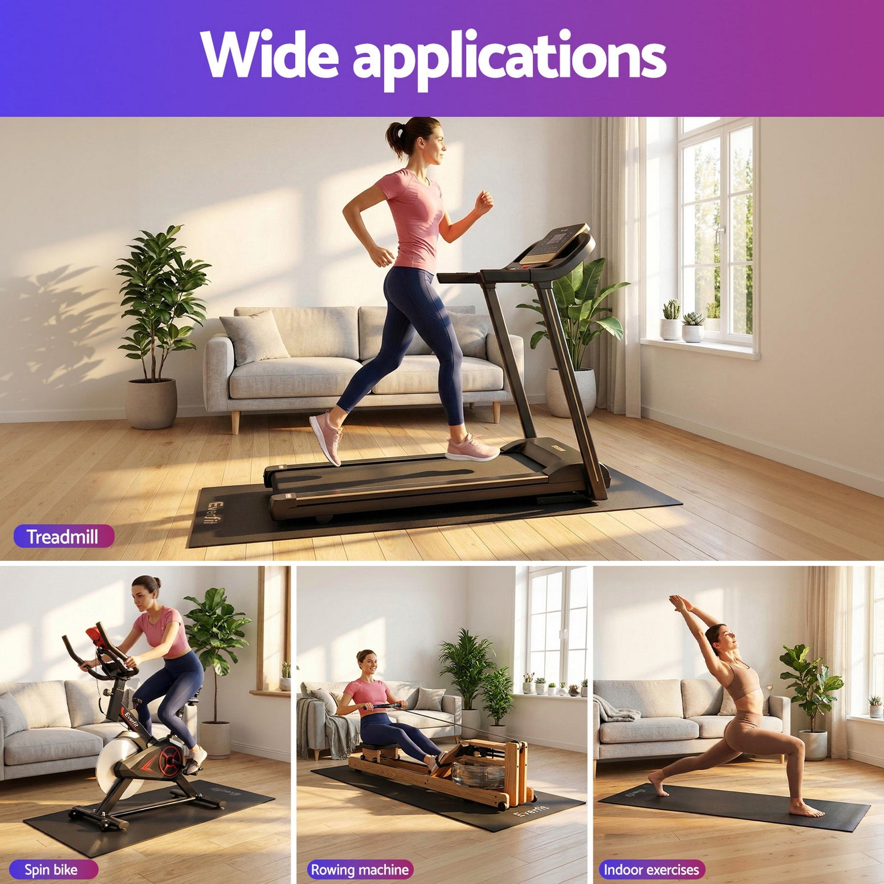 Everfit Exercise Equipment Mat Treadmill Floor Rug Home Gym Bike Fitness Yoga 2M - SportZone.co.nz