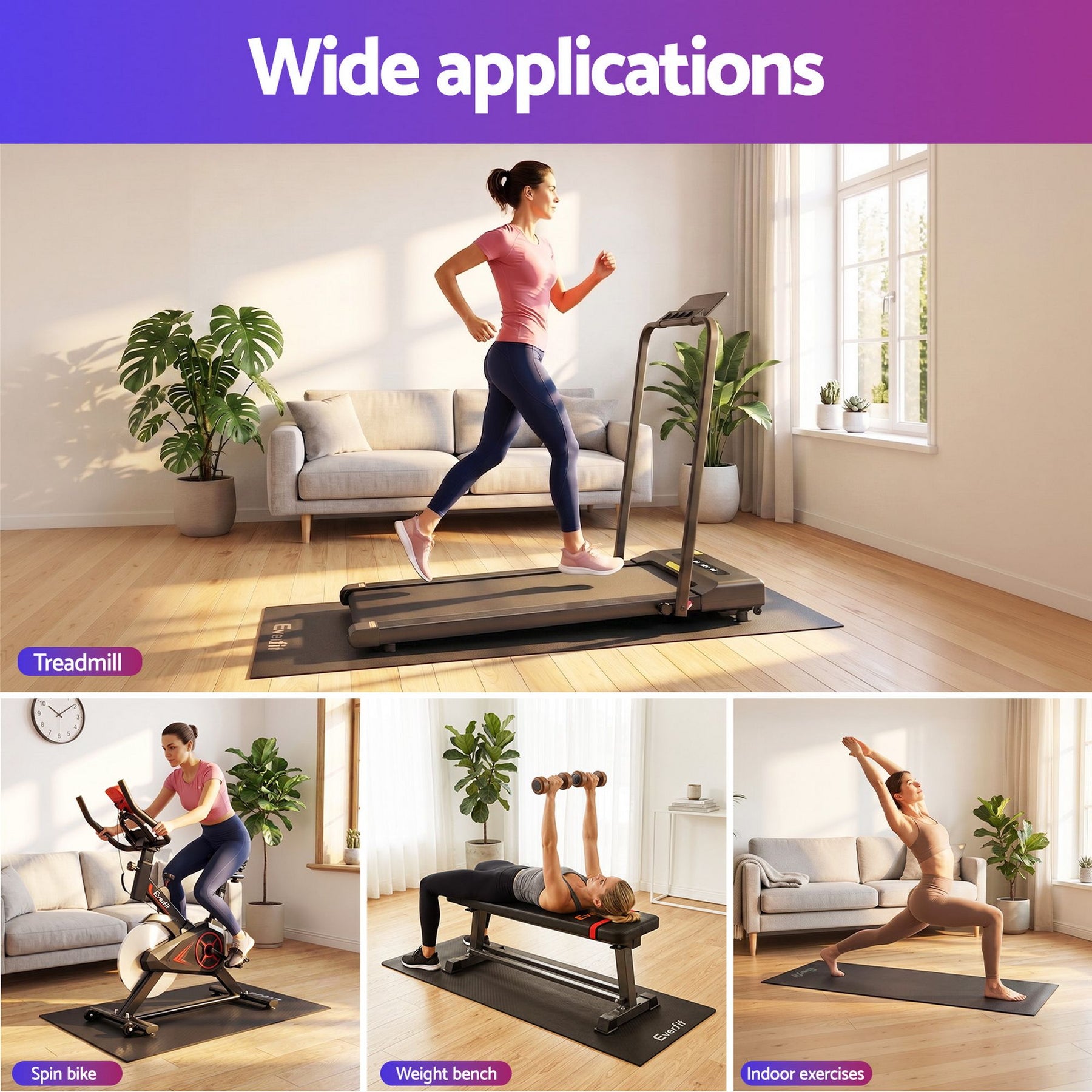 Everfit Exercise Equipment Mat Treadmill Floor Rug Home Gym Fitness Yoga 1.5M - SportZone.co.nz