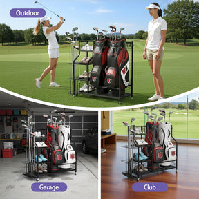 Everfit Golf Bag Storage Golf Storage Garage Organizer with Wheels Black - SportZone.co.nz
