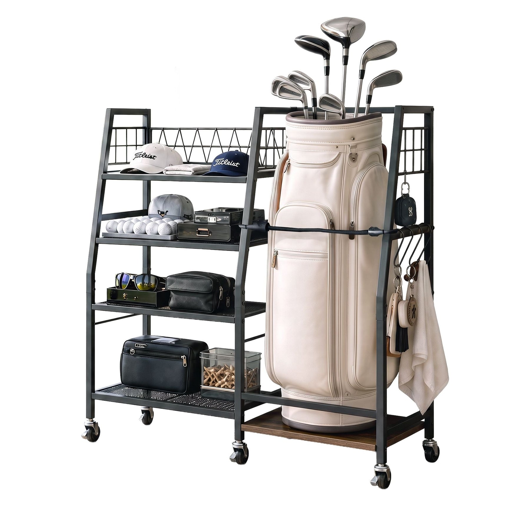 Everfit Golf Bag Storage Rack Golf Organizer Hold 1 Bags 4 Shelves - SportZone.co.nz