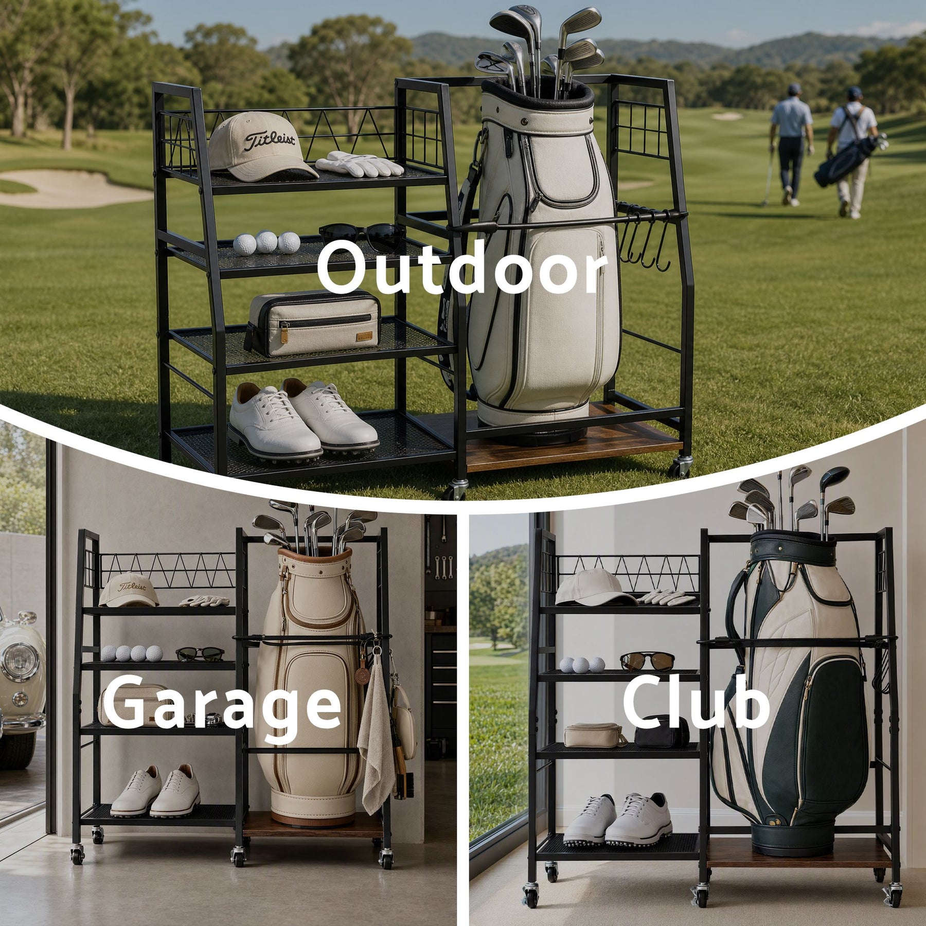Everfit Golf Bag Storage Rack Golf Organizer Hold 1 Bags 4 Shelves - SportZone.co.nz