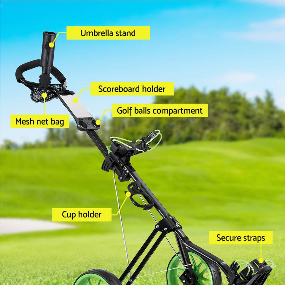Everfit Golf Buggy Quick Folding Trolley Golf Cart 3 Wheels Height Adjustable - SportZone.co.nz
