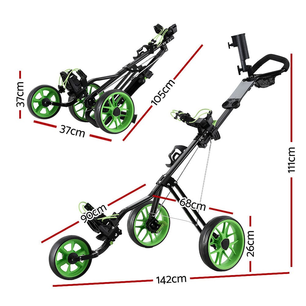 Everfit Golf Buggy Quick Folding Trolley Golf Cart 3 Wheels Height Adjustable - SportZone.co.nz