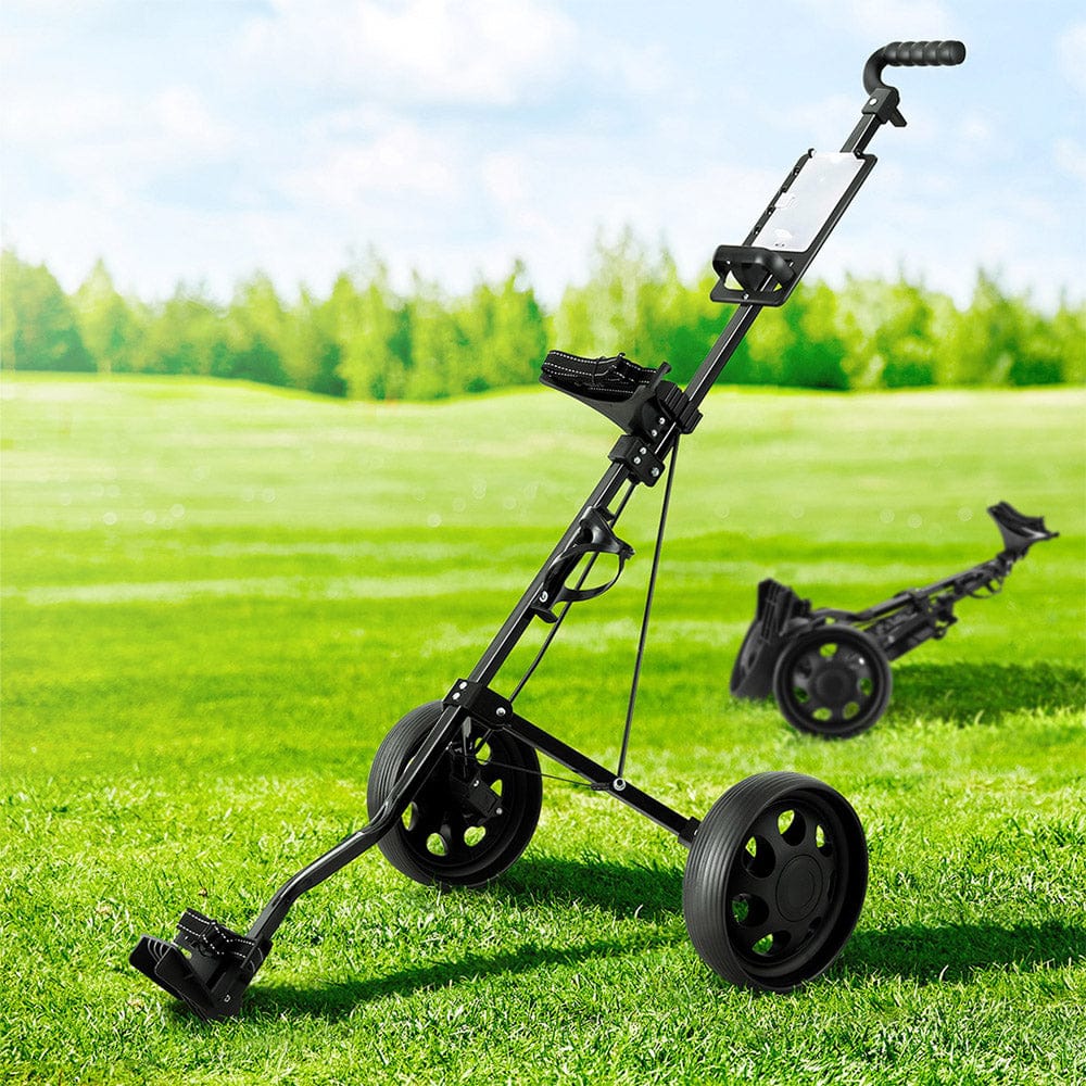 Everfit Golf Buggy Quick Folding Trolley Golf Cart Trolley 2 Wheels Cup Holder - SportZone.co.nz