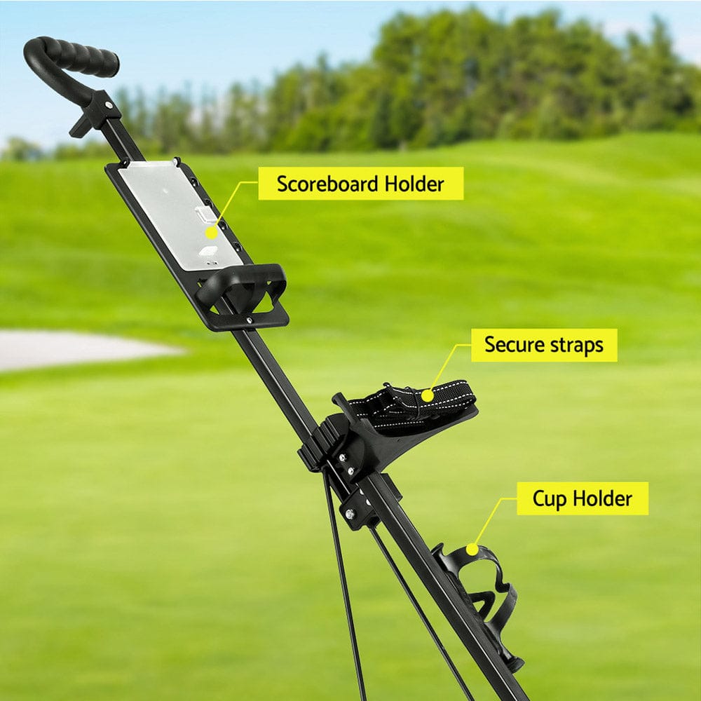 Everfit Golf Buggy Quick Folding Trolley Golf Cart Trolley 2 Wheels Cup Holder - SportZone.co.nz