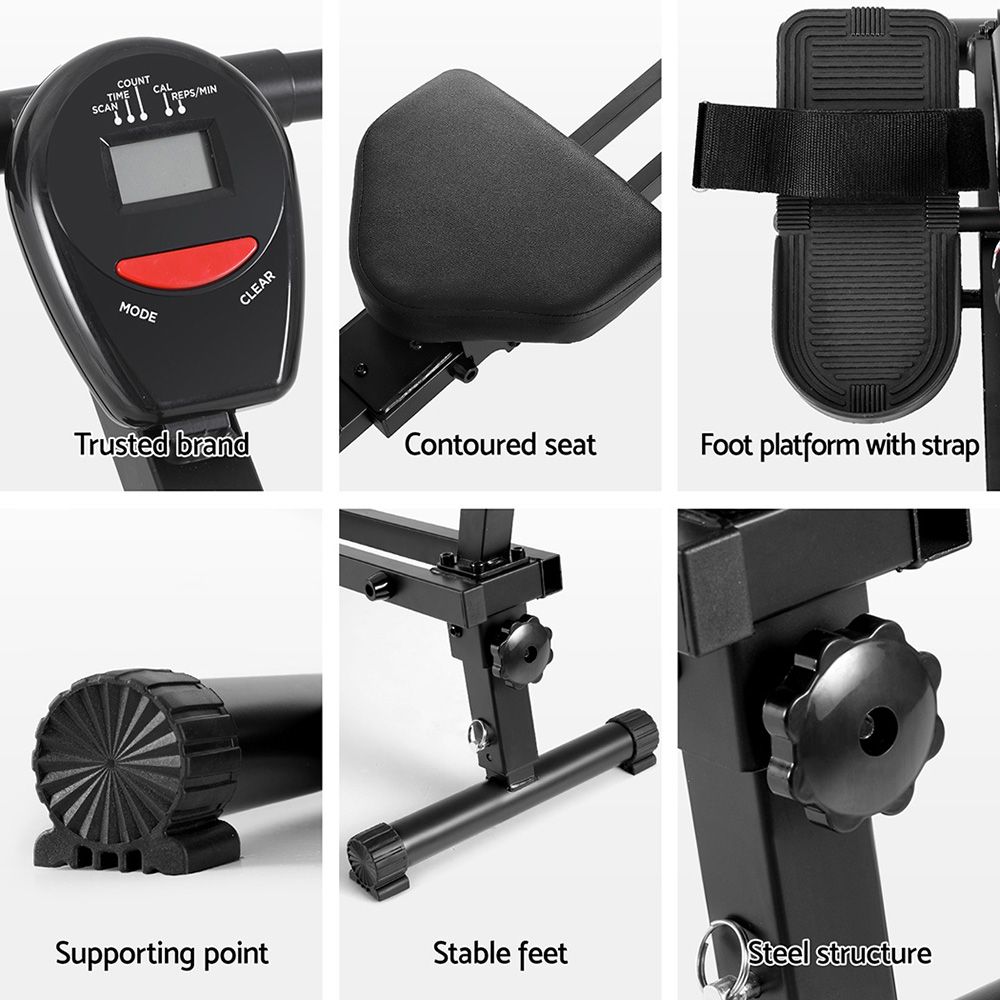 Everfit Hydraulic Rowing Machine Rower 12 Levels Resistance Exercise Fitness Gym Cardio - SportZone.co.nz