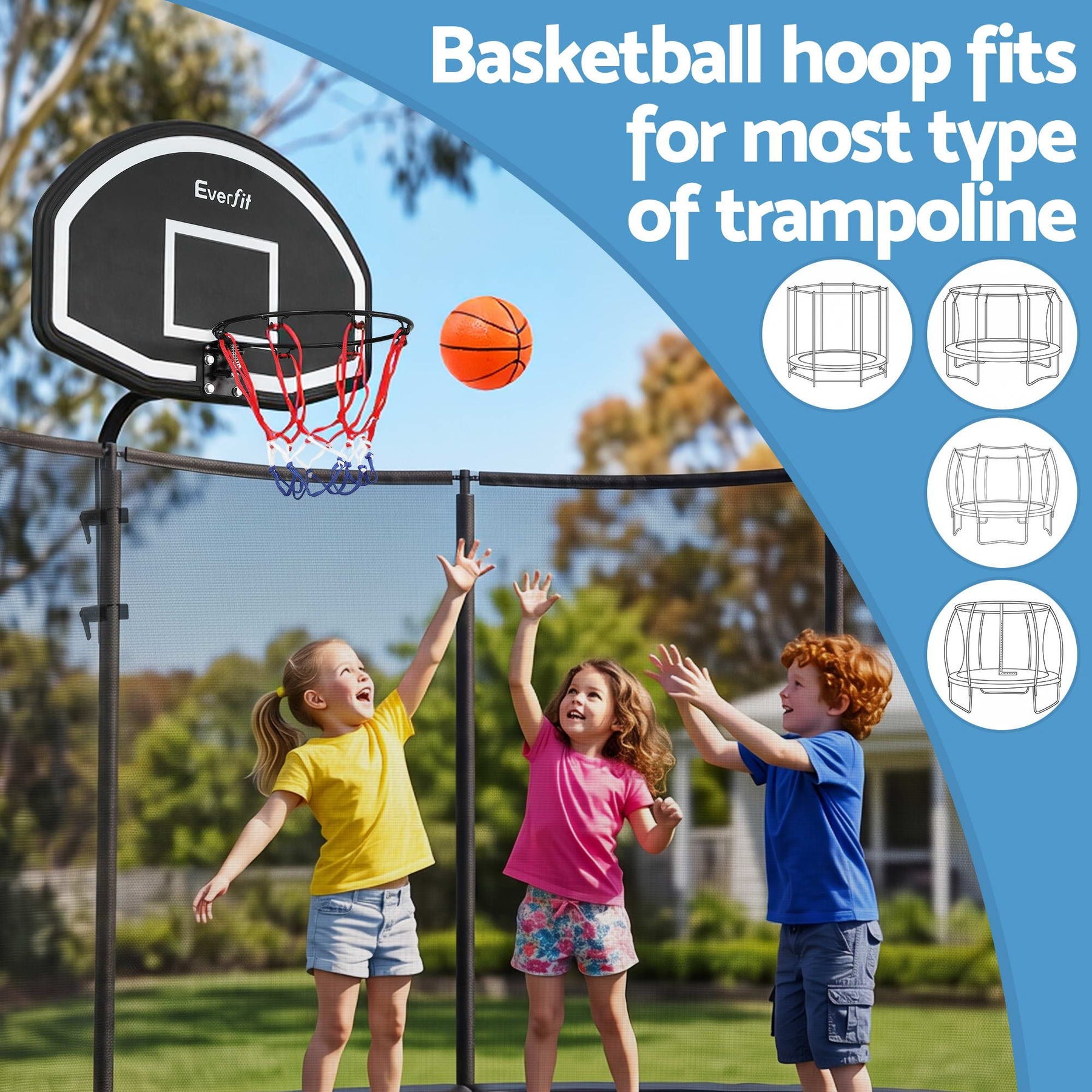Everfit Kids Basketball Hoop with Ball and Pump Fit for Trampoline 25mm-32mm Poles Black - SportZone.co.nz