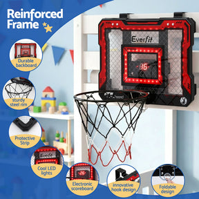 Everfit Mini Basketball Hoop Over Door Indoor LED Scoreboard Kids Set 40x30cm - SportZone.co.nz
