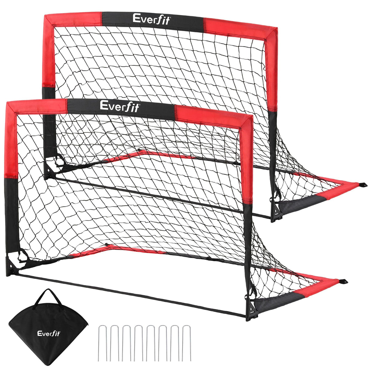 Everfit Pop Up Soccer Goal Nets Heavy Duty Portable Kids Training Set 2 Pcs Red - SportZone.co.nz