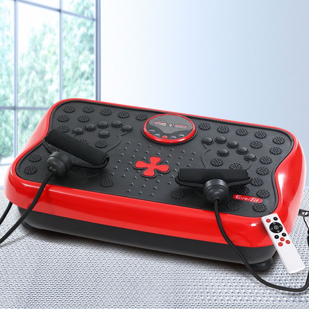 Everfit Vibration Machine Platform Vibrator with Resistance Rope Home Gym Red - SportZone.co.nz