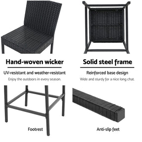 Gardeon 2 - Piece Outdoor Bar Stools Dining Chair Bar Stools Rattan Furniture - SportZone.co.nz