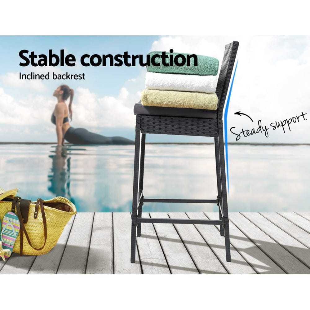Gardeon 2 - Piece Outdoor Bar Stools Dining Chair Bar Stools Rattan Furniture - SportZone.co.nz