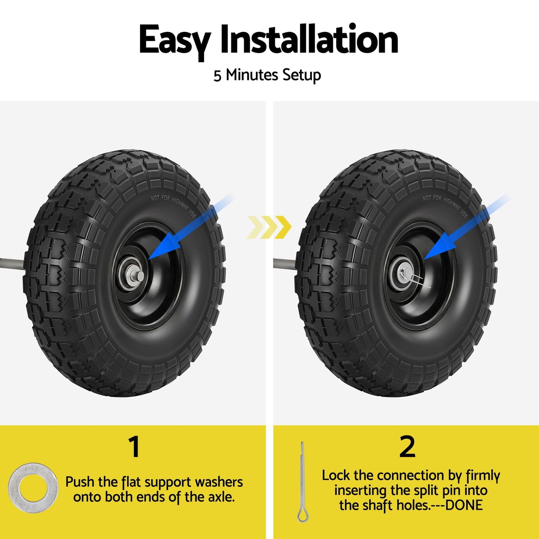 Gardeon 2pcs, 4.10/3.50 - 4 Tire And Wheel Flat Free, 26cm Solid Rubber Tires with 5/8 Axle Bore Hole And Double Sealed Bearings, Perfect for Wheelbarrow, Garden Cart, Wagon, Dolly - SportZone.co.nz