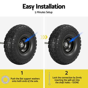 Gardeon 2pcs, 4.10/3.50 - 4 Tire And Wheel Flat Free, 26cm Solid Rubber Tires with 5/8 Axle Bore Hole And Double Sealed Bearings, Perfect for Wheelbarrow, Garden Cart, Wagon, Dolly - SportZone.co.nz