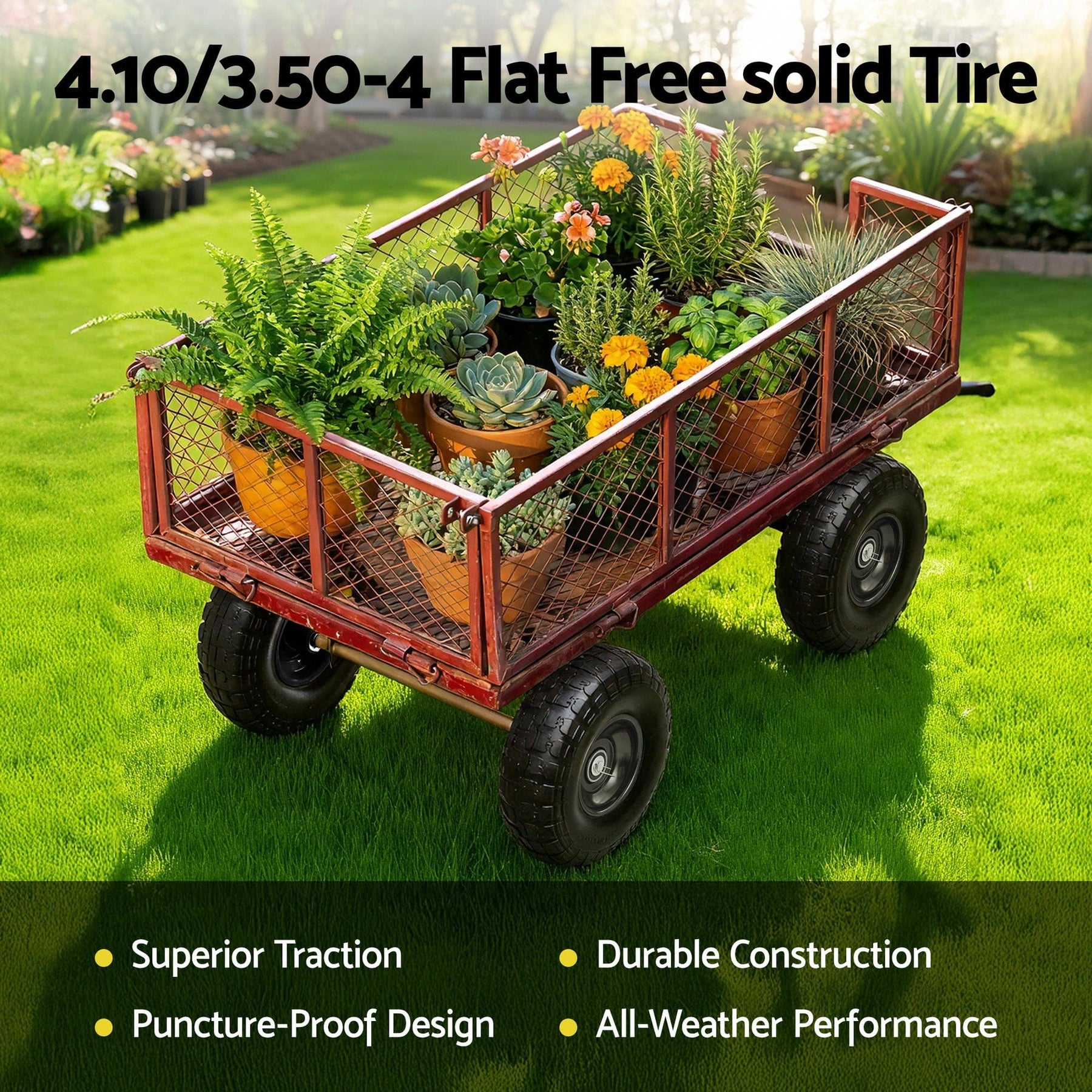 Gardeon 2pcs, 4.10/3.50 - 4 Tire And Wheel Flat Free, 26cm Solid Rubber Tires with 5/8 Axle Bore Hole And Double Sealed Bearings, Perfect for Wheelbarrow, Garden Cart, Wagon, Dolly - SportZone.co.nz