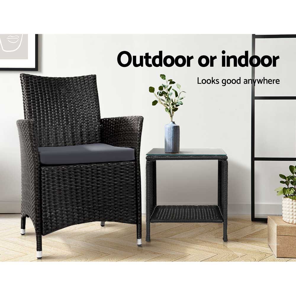 Gardeon Coffee Side Table Wicker Desk Rattan Outdoor Furniture Garden Black - SportZone.co.nz