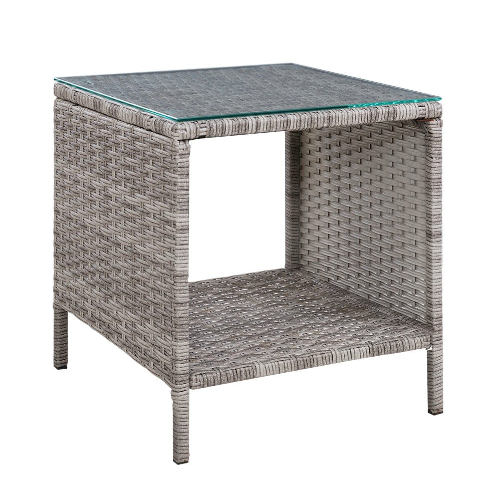 Gardeon Coffee Side Table Wicker Desk Rattan Outdoor Furniture Garden Grey - SportZone.co.nz