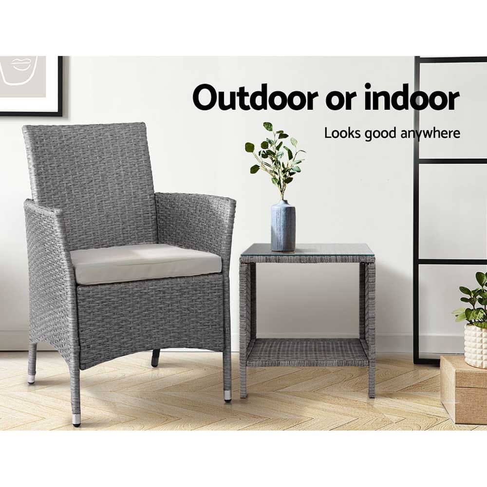Gardeon Coffee Side Table Wicker Desk Rattan Outdoor Furniture Garden Grey - SportZone.co.nz