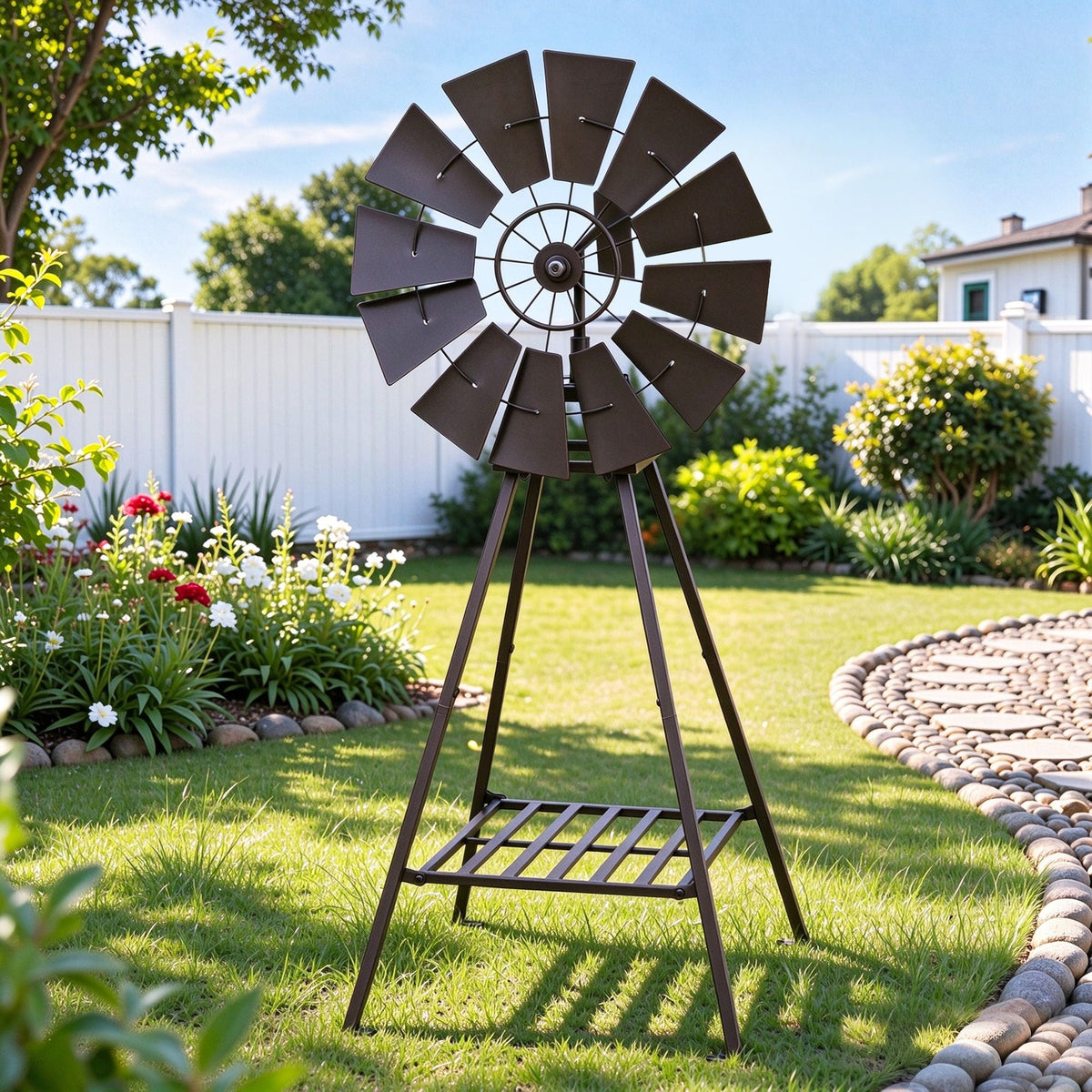 Gardeon Garden Windmill Metal Outdoor Yard Decor 120cm Bronze - SportZone.co.nz