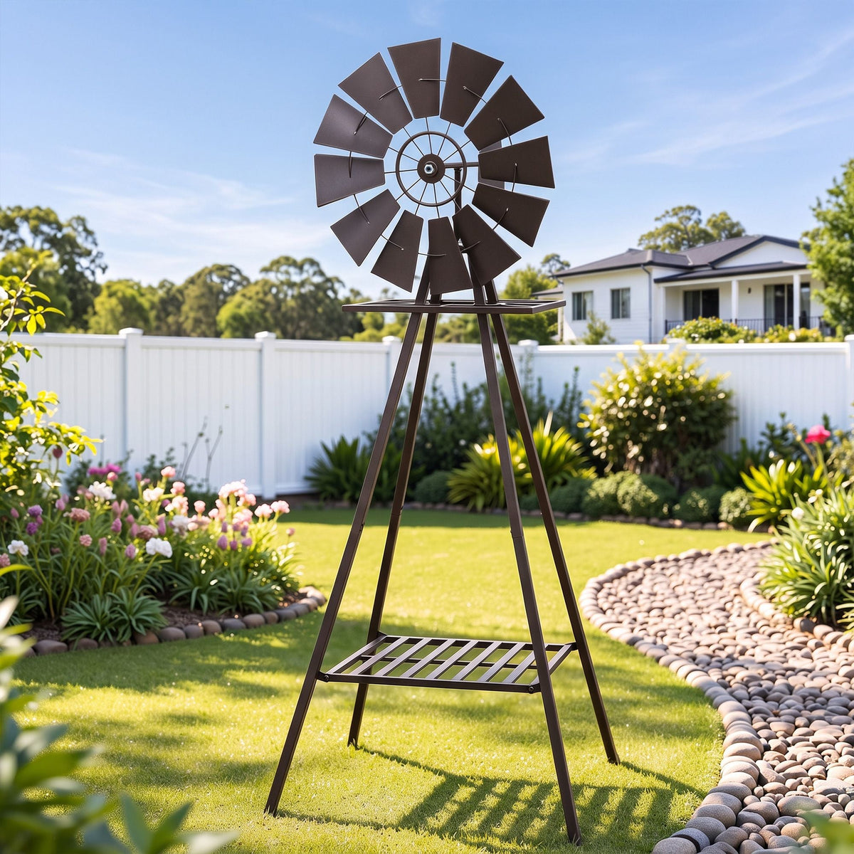 Gardeon Garden Windmill Metal Outdoor Yard Decor 160cm Bronze - SportZone.co.nz
