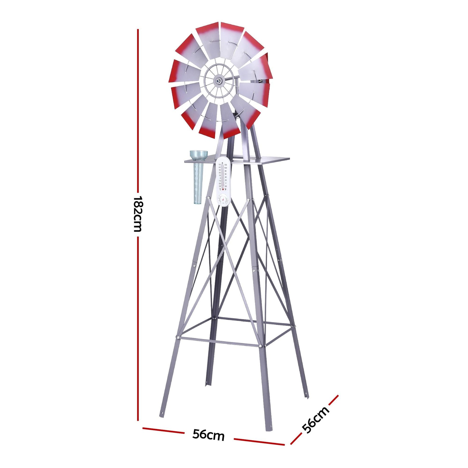 Gardeon Garden Windmill Metal Weather Station with Rain Gauge 182cm Silver - SportZone.co.nz