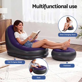 Gardeon Inflatable Air Chair with Ottoman & Pump Purple - SportZone.co.nz