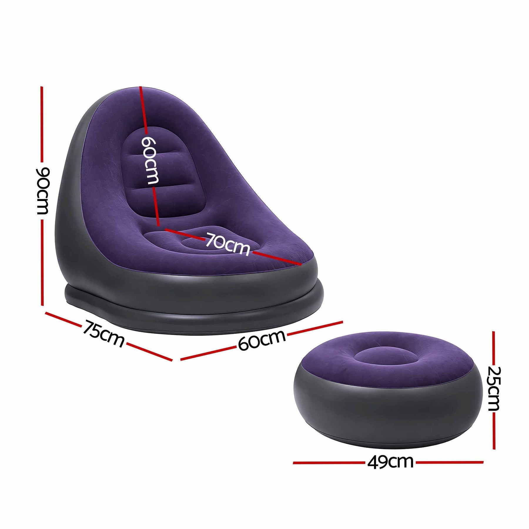 Gardeon Inflatable Air Chair with Ottoman & Pump Purple - SportZone.co.nz