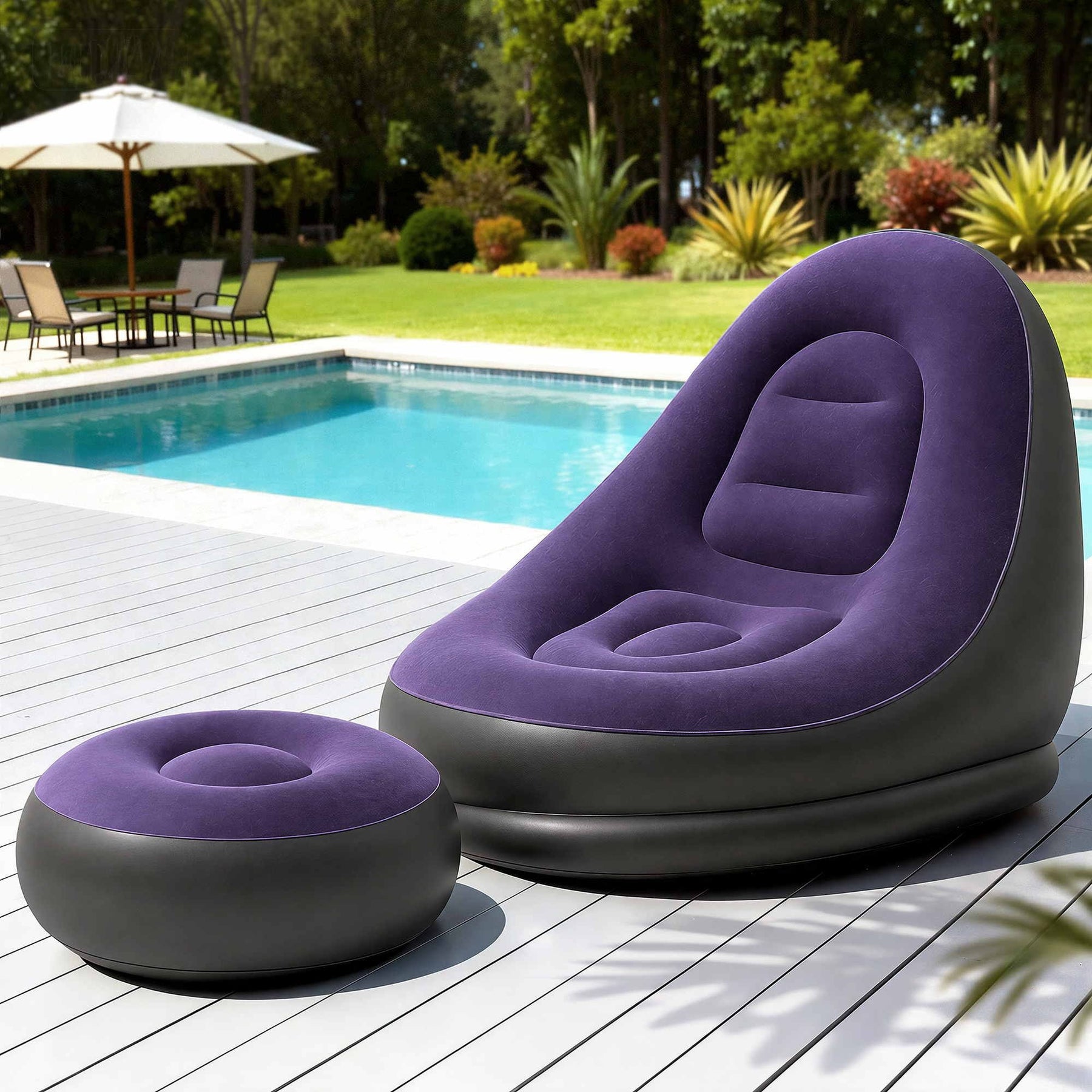 Gardeon Inflatable Air Chair with Ottoman & Pump Purple - SportZone.co.nz