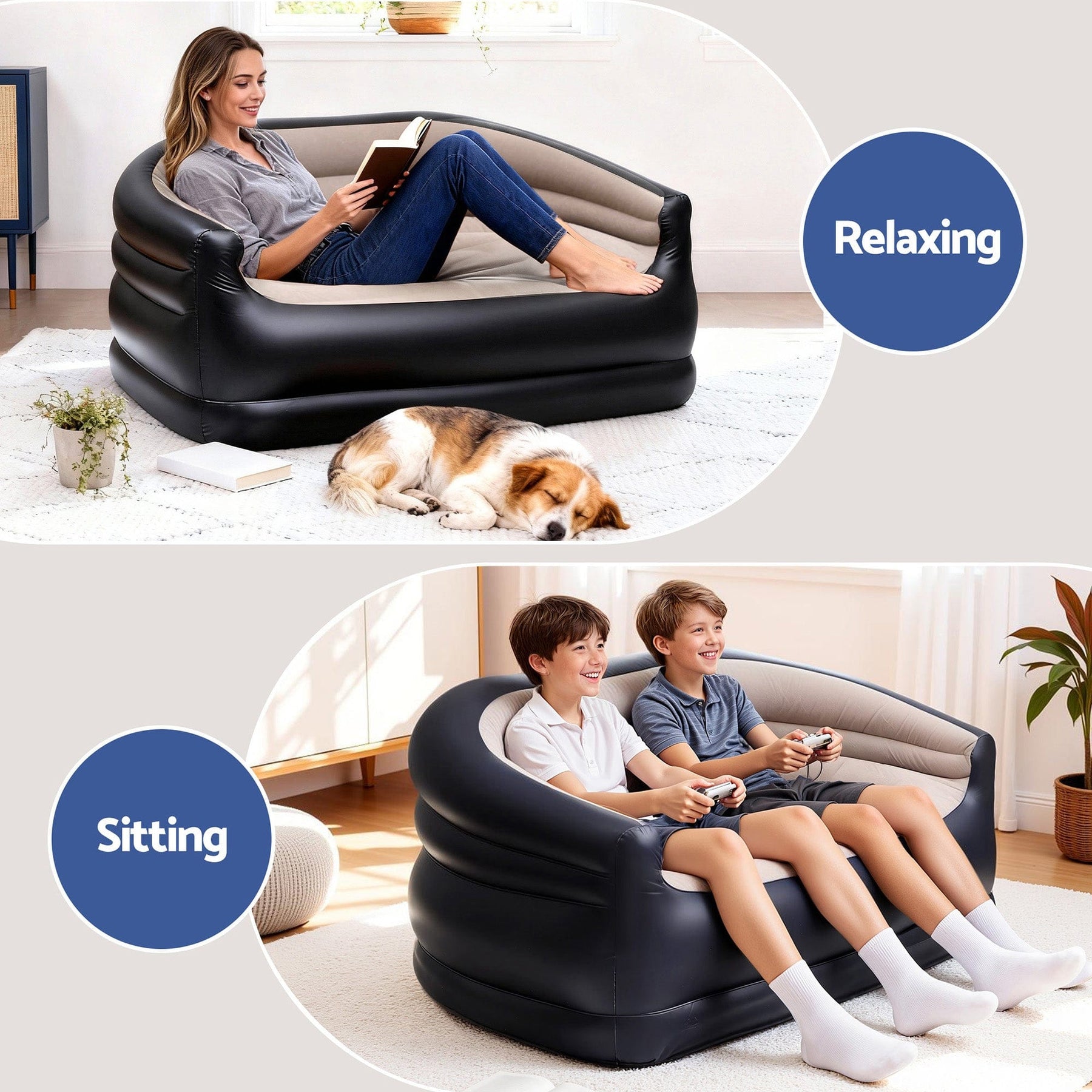 Gardeon Outdoor Air Sofa Inflatable Couch Two - Seater Lounge Chair with Pump Blow Up Couches for Camping - SportZone.co.nz