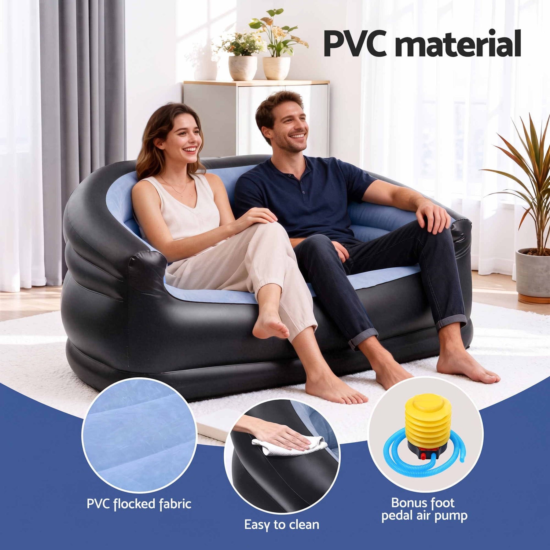 Gardeon Outdoor Air Sofa Inflatable Couch Two-Seater Lounge Chair with Pump Blow Up Couches for Camping - SportZone.co.nz