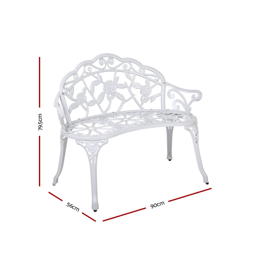 Gardeon Outdoor Garden Bench Seat 100cm Cast Aluminium Outdoor Patio Chair Vintage White - SportZone.co.nz