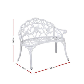 Gardeon Outdoor Garden Bench Seat 100cm Cast Aluminium Outdoor Patio Chair Vintage White - SportZone.co.nz