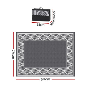 Gardeon Outdoor Rugs 274x366cm Large Carpet Reversible PP Dual-Sided Area Mat Patio Rug Grey - SportZone.co.nz