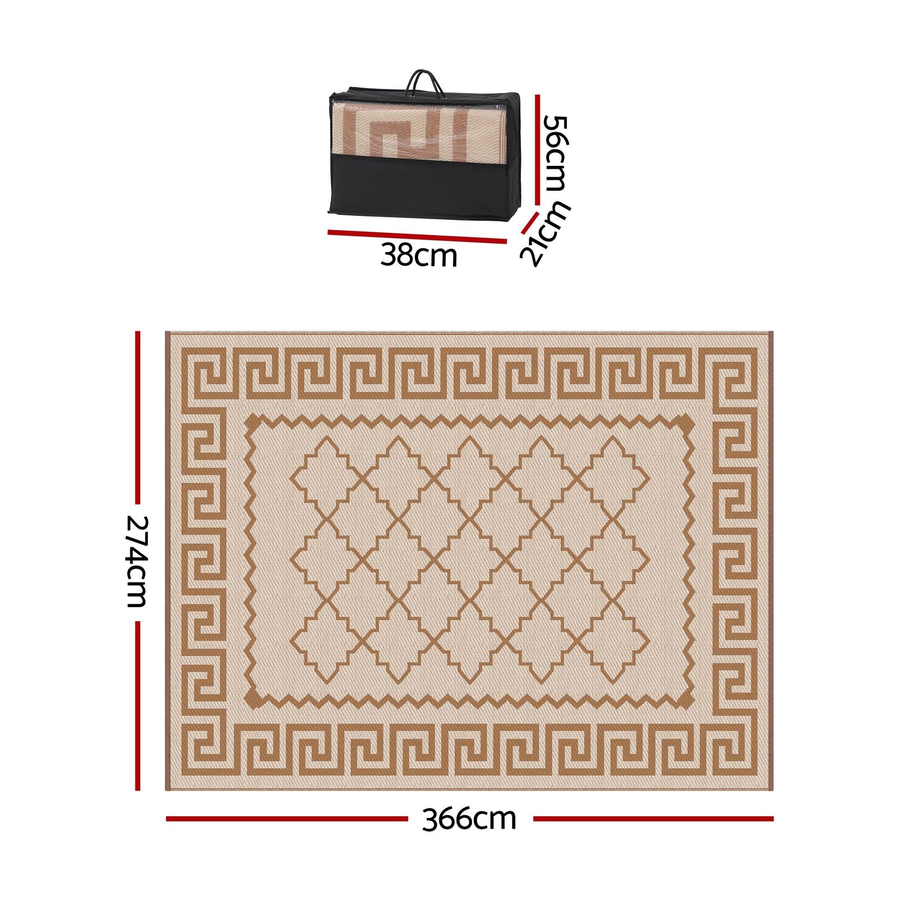 Gardeon Outdoor Rugs 274x366cm Large Carpet Reversible PP Dual-Sided Area Mat Patio Rug Khaki - SportZone.co.nz
