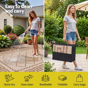 Gardeon Outdoor Rugs 274x366cm Large Carpet Reversible PP Dual-Sided Area Mat Patio Rug Khaki - SportZone.co.nz