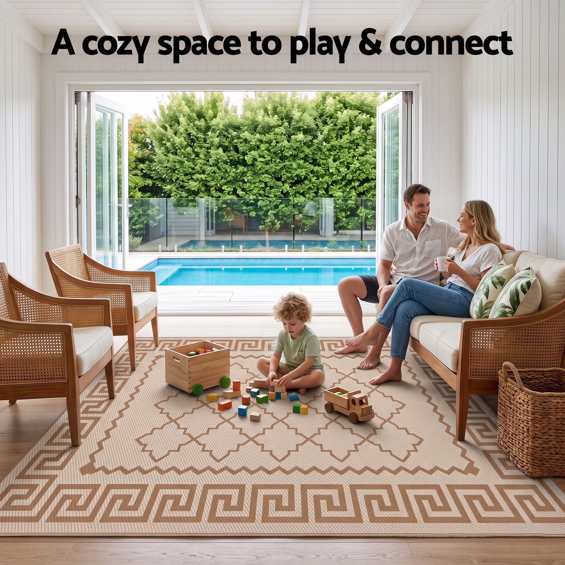 Gardeon Outdoor Rugs 274x366cm Large Carpet Reversible PP Dual-Sided Area Mat Patio Rug Khaki - SportZone.co.nz