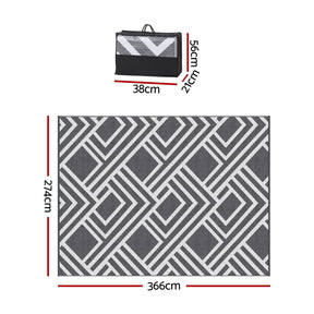 Gardeon Outdoor Rugs 274x366cm Reversible PP Dual-Sided Area Mat Large Carpet Patio Rug Grey - SportZone.co.nz
