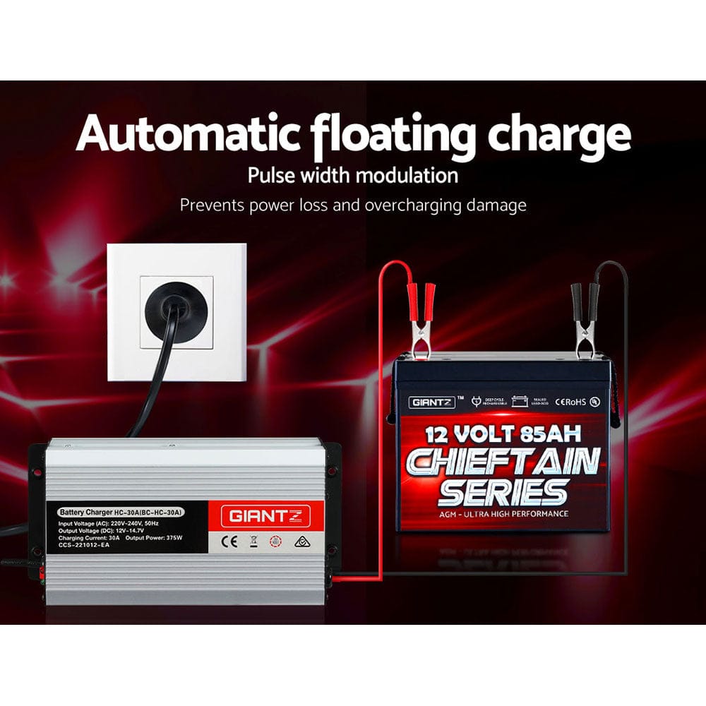 Giantz 12V 30A Car Battery Charger 30Amp ATV 4WD Boat Caravan - SportZone.co.nz